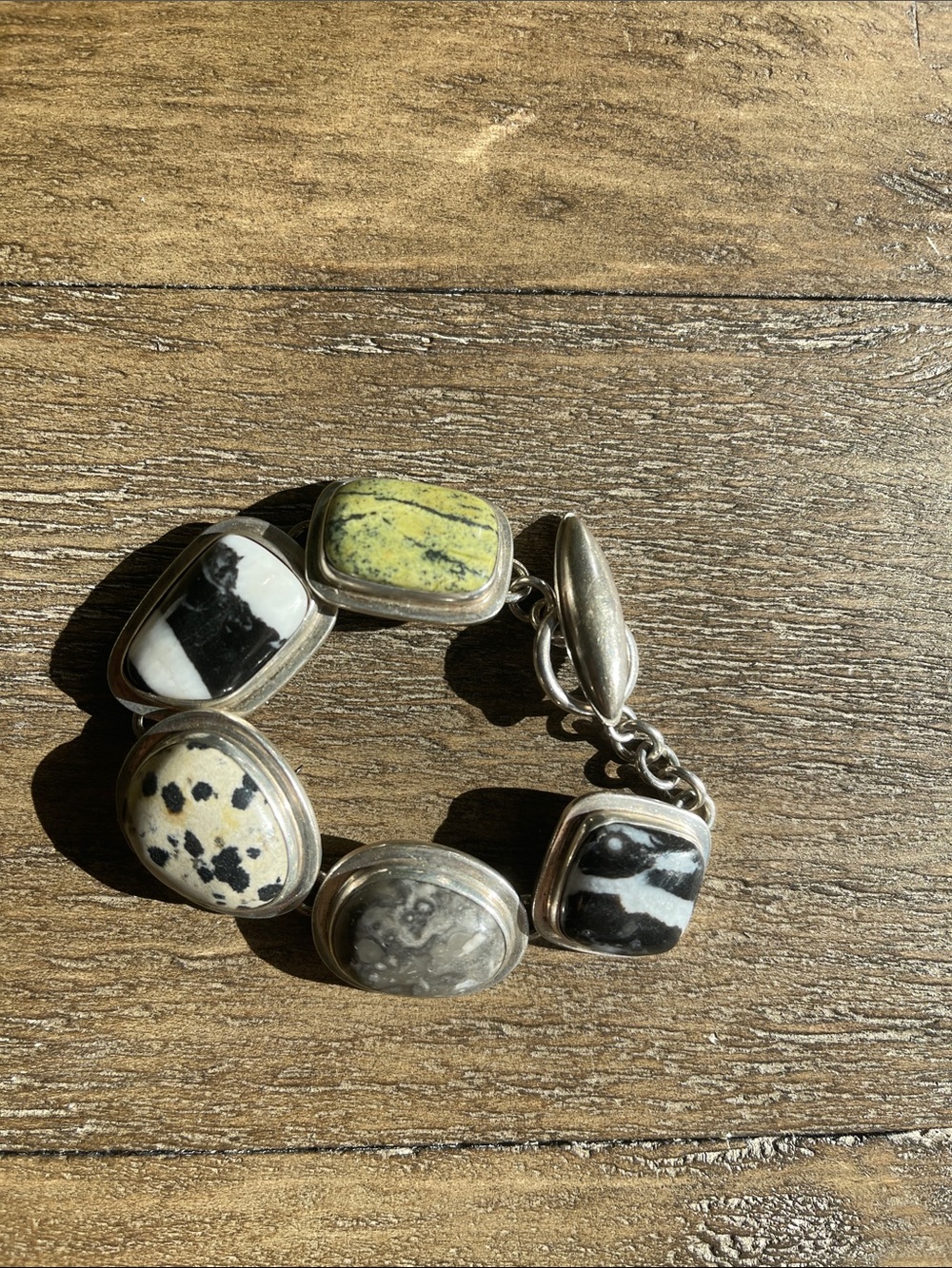 Silpada Sterling Silver Natural Stone Dalmatian Jasper Bracelet w/Toggle - Picture 3 of 5